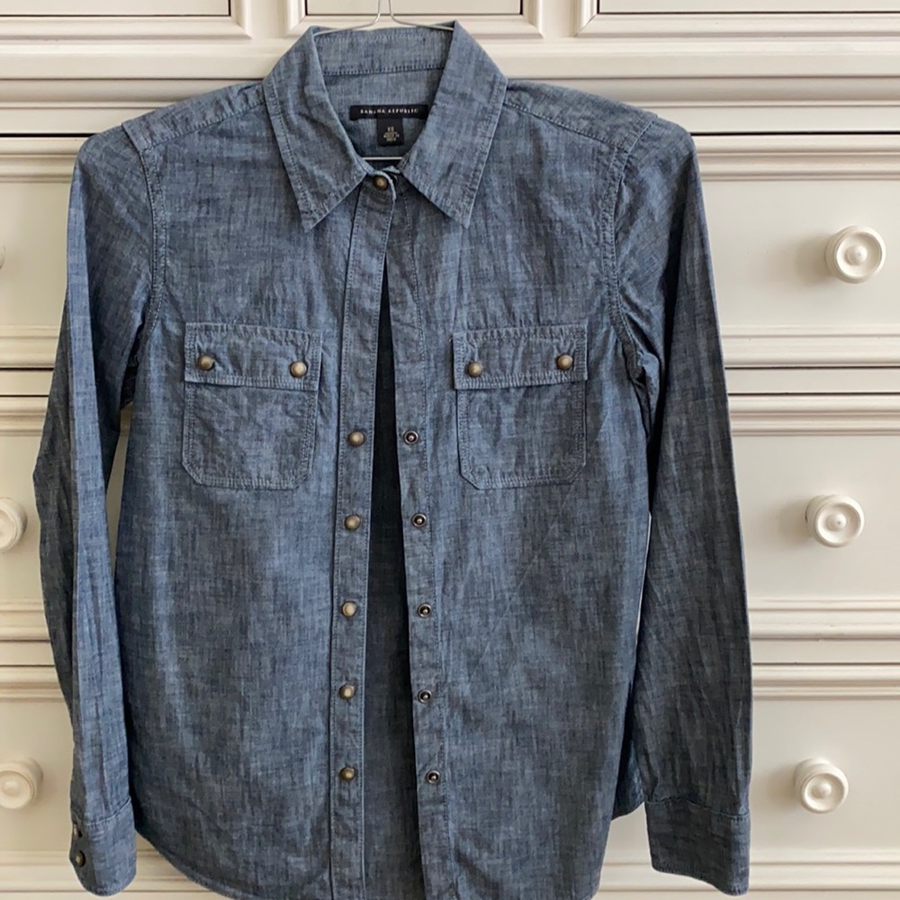 Denim shirt, snap button down.